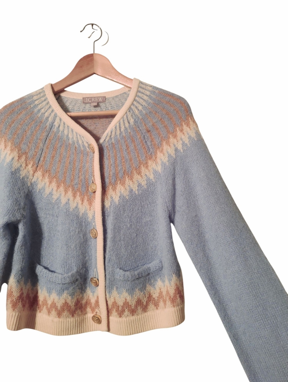 J Crew Alpaca Wool Gold Button Front Cardigan Fair Isle Crewneck Sweater - Picture 7 of 10